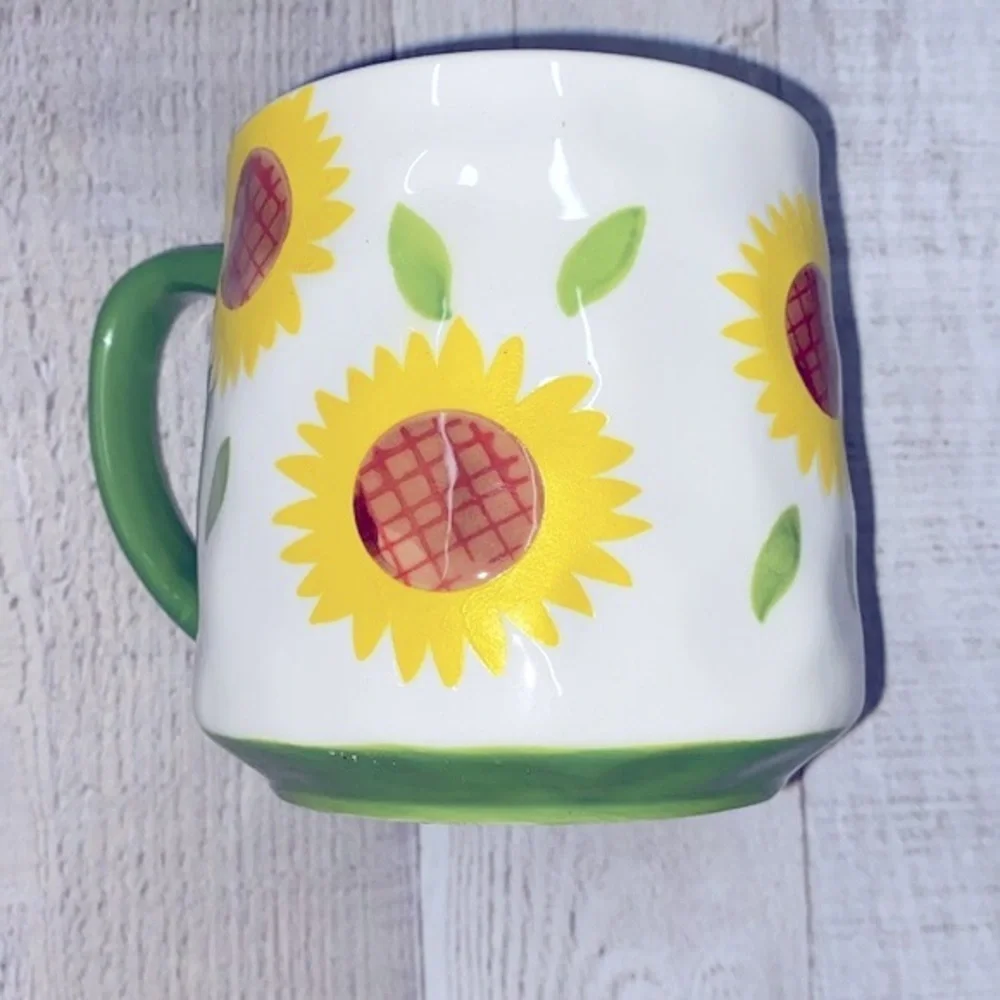Large ceramic sunflower coffee mug